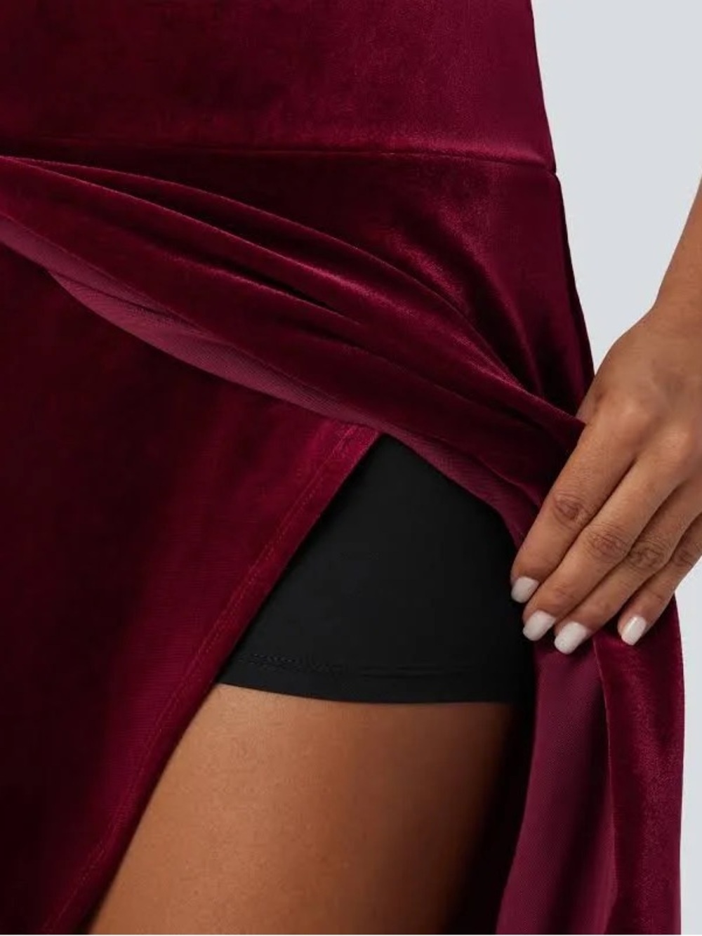 Halara Velvet High Low Crossover Maxi Skirt Built In Shorts Sangria M - Picture 3 of 4